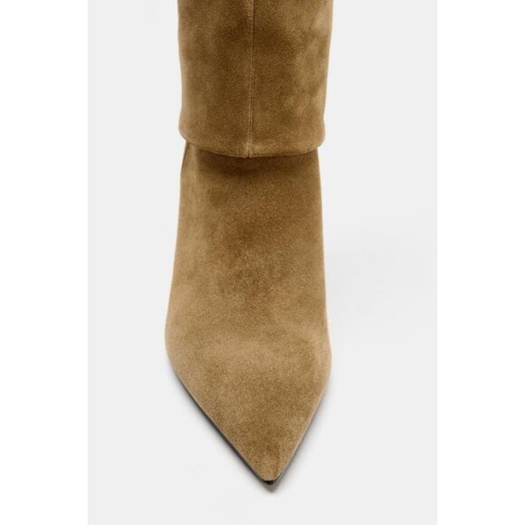 ZARA SPLIT LEATHER HEELED BOOTS - Picture 8 of 9